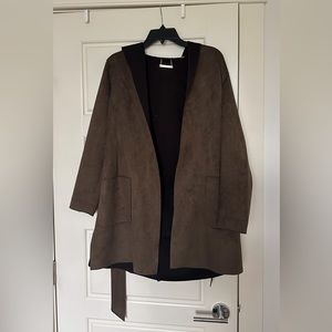 faux leather belted Tahari coat